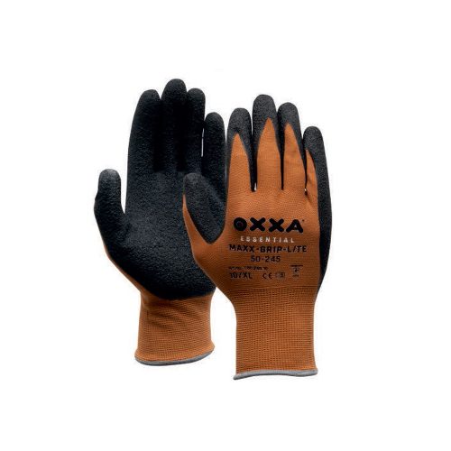 OXXA Maxx grip tenyérmártott légáteresztő latex bevonatos kesztyű, kötött csuklórész 10"